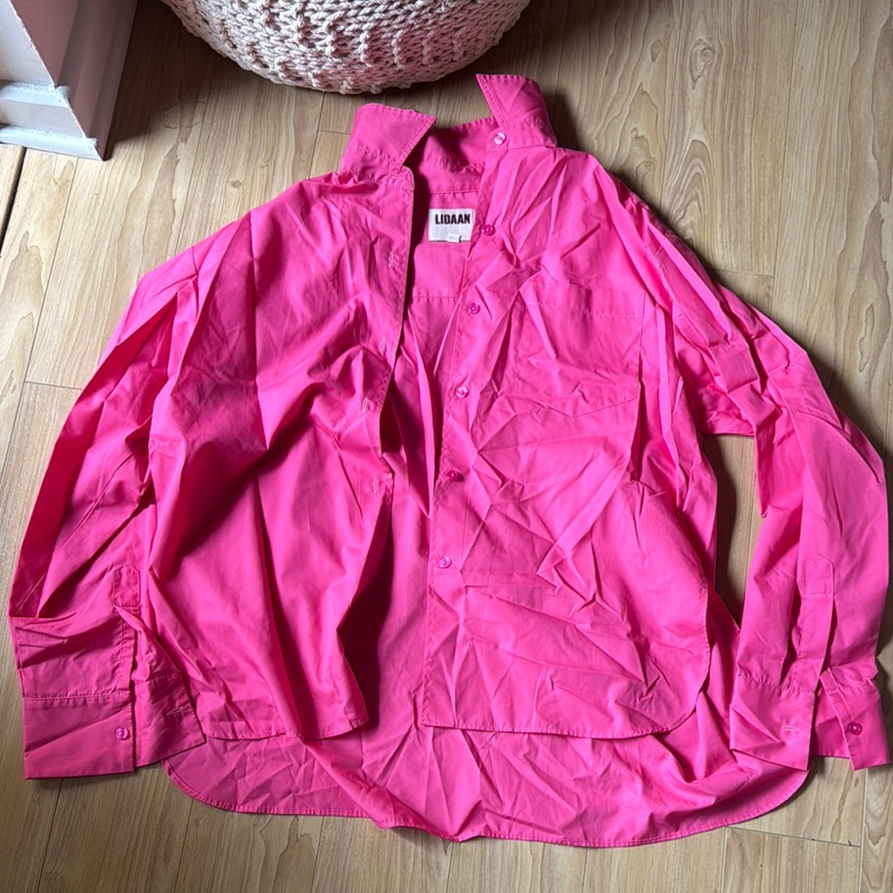 Lidaan Oversized Bright Pink Button-Up Shirt